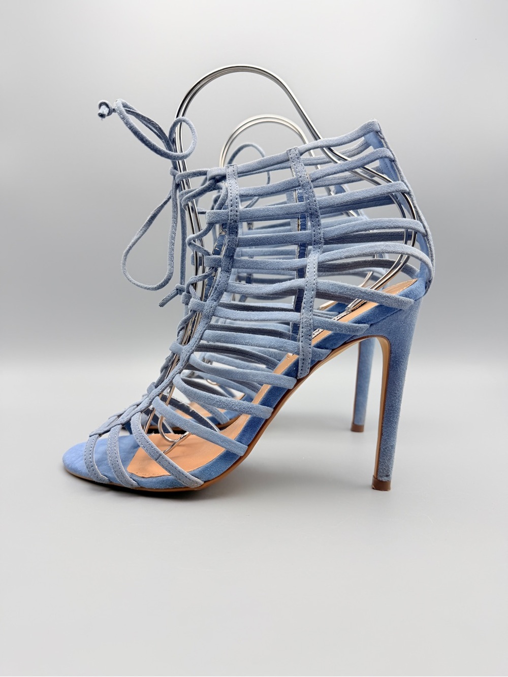 Steve Madden Carmen Blue Suede Cage Lace Up Stiletto Heels Sandals Size 8M